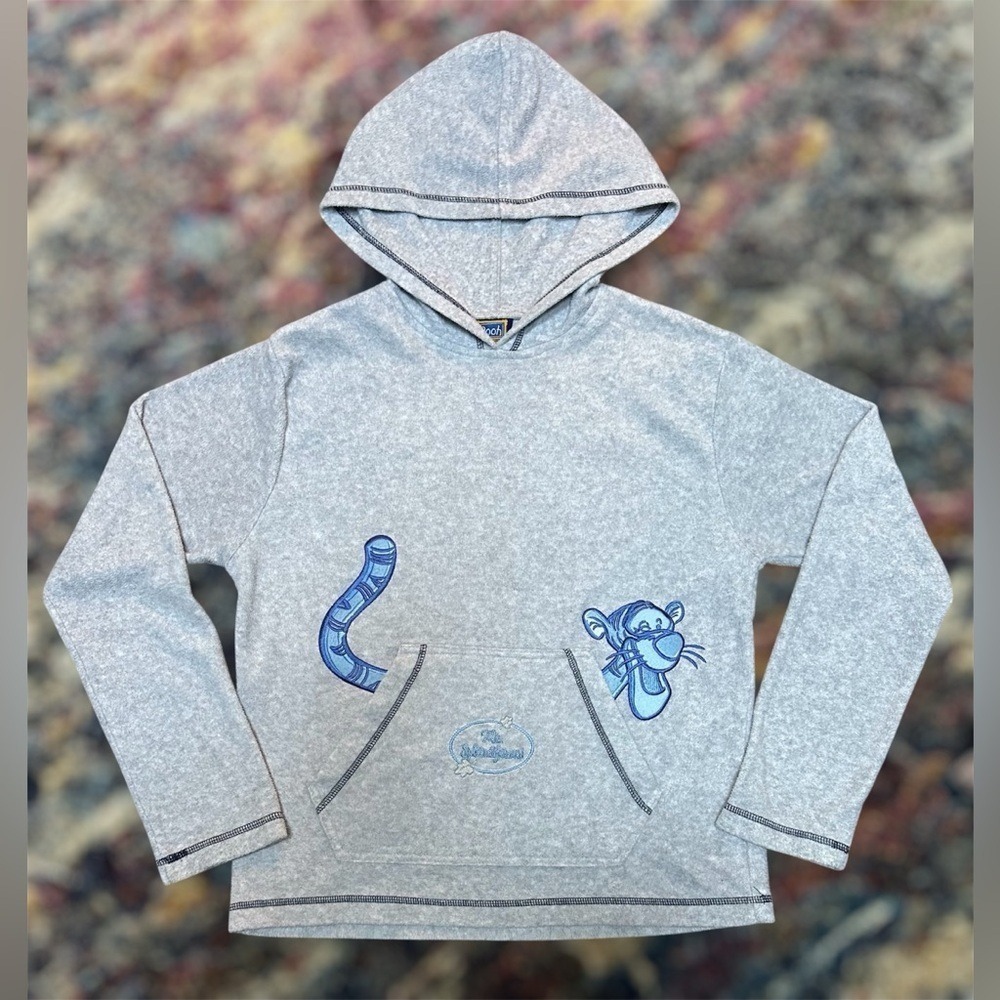 Vtg Y2K Tigger "Mr.Splendiferous" Fleece Embroidered Hoodie Grey/Blue Women's M - Picture 1 of 12
